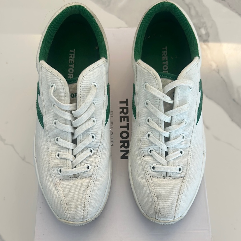 Tretorn White and Green Sneakers